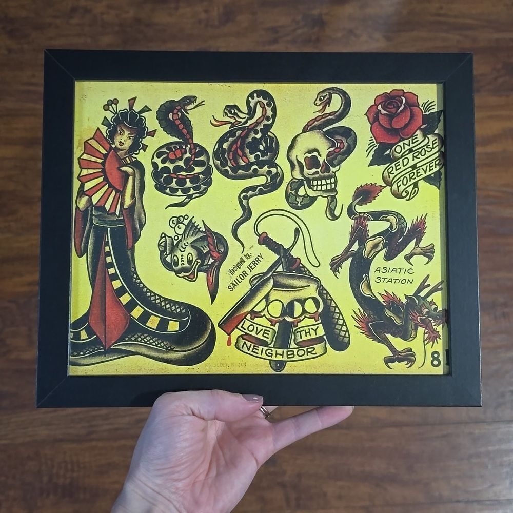 NWT, Framed American Traditional Tattoo Style Flash Art Print